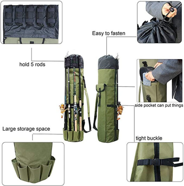 Cylinder Outdoor Fishing Bag Multifunctional Fishing Rod Bag Sea Rod Fishing Gear Storage Bag - Image 5