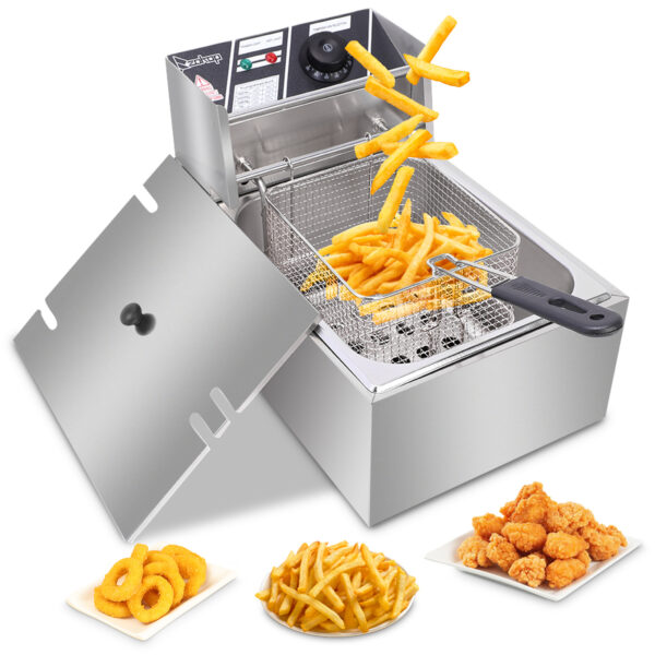 Electric Fryer Silver Stainless Steel Single Cylinder